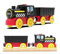 LiRiQi - Tren de locomotoras con pilas, tren de madera, juguetes magnéticos de tren eléctrico para niños, juegos de Montessori de vehículos, compatible con Thomas, Brio, Chuggington, juguete para