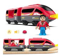 LiRiQi - Tren eléctrico de alta velocidad compatible con Thomas, Brio, rieles de madera, regalos de juguete para niños pequeños, rojo