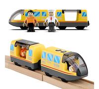LiRiQi Tren Eléctrico de Juguete, Locomotora de Acción con Pilas, Coche de Juguetes Educativo para Niños Pequeños, Compatible con Thomas, Brio, Amarillo