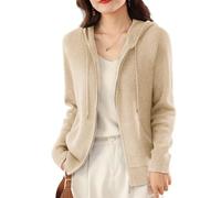 LIROMA Cárdigan De Punto con Capucha para Mujer, Cárdigan De Punto Acanalado Informal Abrigo con Cremallera Frontal Abierta Otoño Invierno Chaqueta De Punto Suave Y Acogedora Jersey Abrigo Sudad