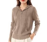 LIROMA Cárdigan De Punto con Capucha para Mujer, Cárdigan De Punto Acanalado Informal Abrigo con Cremallera Frontal Abierta Otoño Invierno Chaqueta De Punto Suave Y Acogedora Jersey Abrigo Sudad