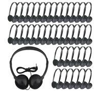LIROPAU Paquete de 40 auriculares con cable sobre la oreja, auriculares de | Diadema ajustable con conector de 3,5 mm para biblioteca escolar, auriculares con cable para smartphones, tabletas