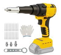 LIROPAU Pistola Remachadora Inalámbrica Compatible con Batería Dewalt 20V, Kit de Pistola Remachadora Automática Portátil de 0,6 cm, 3/16", 5/32", con Luz LED, 20 Remaches, 3 Adaptadores y Guantes
