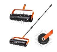 LIROPAU Rodillo aireador de césped, aireador manual, enrollador manual con 42 clavos de 5 cm y protección contra salpicaduras, aireador de césped, rodillo escarificador para jardín, patio, terraza