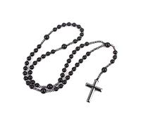 LiRRvb Collar de oración de hematita, colgante de tierra sagrada para cruz, rosario, collar religioso, cuentas y cruz