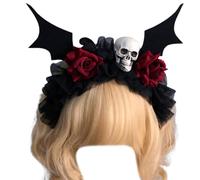 LiRRvb Diadema temática de Halloween con diseño de calavera del día de los muertos, velo de flores, diadema para cosplay, disfraz de mujer, decoración para el cabello, tocado rosa, diadema para