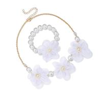 LiRRvb Elegante collar de perlas para niños, joyería de flor ajustable, textura de imitación para imitación diaria y conjunto