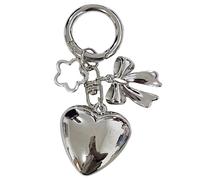 LiRRvb Fundas para auriculares con colgante de corazón, llavero de lazo, anillos de aleación, llavero perfecto para mujeres, bolsos, decoración de bolso