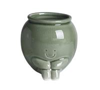 LiRRvb Maceta de cerámica con cara sonriente para suculentas, esmaltes agrietados, con agujero de drenaje, decoración para interiores y exteriores C