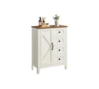 VASAGLE LIRY Colección - Armario de Almacenamiento, Mueble de Baño Estilo Campo con 4 Cajones, Organizador Independiente, Puerta de Granero, Estante Ajustable, Blanco Rústico BBK753W01