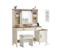 LIRY Colección - Tocador con Espejo Blanco Rústico y Marrón Miel