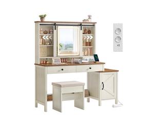 LIRY Colección - Tocador con Espejo Blanco Rústico y Marrón Miel