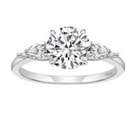 Lirzxin 925 Sterling Silber Ringe Damen, Eheringe Verlobungsringe Hochzeitsringe Trauringe Partnerringe Frauen Luxus Tropfen und 4 Krappen rund Moissanit 2ct Ring Geburtstag, Plata, Moissanita