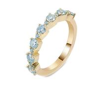Lirzxin Alianza de boda para mujer, anillo de boda de oro amarillo de 14 quilates, elegante media eternidad fila con moissanita redonda azul verde anillos mujer compromiso oro amarillo para promesa