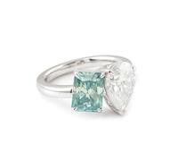 Lirzxin Alianza de boda para mujer, anillo de boda de oro blanco de 14 quilates, elegante moissanita en forma de gota y rectangular, alianzas de compromiso para mujer, de oro blanco, 21, Oro blanco de