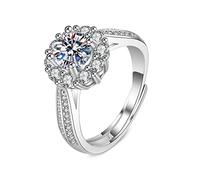 Lirzxin Alianzas de oro blanco 750 de 18 quilates, anillo de compromiso para mujer, ajustable, brillante, 4 dientes, redondo, 1 quilate, diamante creado y moissanita, anillos de boda, anillos de oro