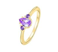 Lirzxin Anillo alianza mujer, anillos mujer oro amarillo 18 K 750 elegante gota de agua redonda amatista anillo compromiso boda oro amarillo para mamá, novia, novia, 16, Oro amarillo de 18 quilates