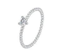 Lirzxin Anillo de aniversario de boda para mujer, anillos de compromiso de oro blanco de 18 quilates para mujer, diseño simple de fila de cuentas, corazón solitario, moissanita, anillos de oro blanco
