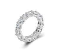 Lirzxin Anillo de aniversario para mujer, anillos de compromiso de oro blanco de 18 quilates para mujer, elegante fila de eternidad con moissanita redonda, oro blanco, M 1/2, Oro blanco de 18 quilates