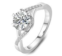 Lirzxin Anillo de boda, anillos de compromiso para mujer de oro blanco de 14 quilates, diseño trenzado con corazón de 6 garras, moissanita redondo de 1,5 ct, anillo simple para mujer de oro blanco