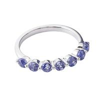 Lirzxin Anillo de boda, anillos de compromiso para mujer de oro blanco de 14 quilates, media fila con zafiro redondo sintético, anillo alianza mujer oro blanco para promesa, 10, Oro blanco de 14