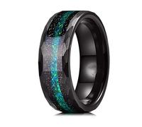 Lirzxin Anillo de boda de carburo de tungsteno para mujeres y hombres, anillos de compromiso de aniversario para mujeres y hombres, parejas con incrustaciones de 4 mm/8 mm de ancho, ópalo colorido y
