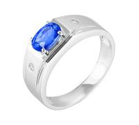 Lirzxin Anillo de boda de oro blanco 375 9 K, anillos de boda para hombre, sencillo, ancho con laboratorio ovalado de 1,33 quilates, zafiro azul y moissanita, compromiso, boda, anillos de oro blanco