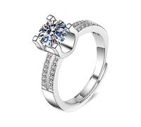Lirzxin Anillo de boda de oro blanco 375 para mujer, anillo de compromiso para mujer, ajustable, hueco, 4 dientes, redondo, 1 quilate, diamantes creados, anillos de amistad, oro blanco, 18, Oro blanco