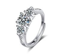 Lirzxin Anillo de boda de oro blanco 585 de 14 quilates, anillos de compromiso para mujer, ajustables, brillantes, redondos, diamantes creados, anillos para parejas, oro blanco, 52 (16.6), Oro blanco