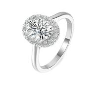 Lirzxin Anillo de boda de oro blanco 750 de 18 K, alianzas de boda, anillos de pareja, anillos de amistad, elegantes halos con 4 garras, ovalado, moissanita, 2 quilates, anillos de compromiso para