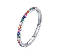 Lirzxin Anillo de boda de oro blanco 750 de 18 K, anillos de amistad para mujer, 1,63 mm, redondo, multicolor, piedras preciosas naturales, anillos de compromiso, anillos de pareja, oro blanco, 48