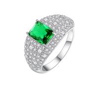 Lirzxin Anillo de boda de oro blanco de 14 quilates para mujer, anillos delicados para mujer, de lujo, rectangular, tsavorita verde con moissanita redonda, anillos de boda de oro blanco, M 1/2, Oro