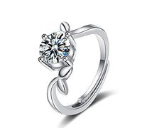 Lirzxin Anillo de boda de oro blanco de 18 quilates, anillos de boda para mujer, diseño de hoja ajustable, solitario, redondo, moissanita, anillos de promesa de oro blanco, M 1/2, Oro blanco de 18