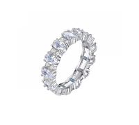 Lirzxin Anillo de boda de oro blanco para mujer, anillo de eternidad de 14 quilates, elegante diseño de fila con moissanita redonda ovalada, anillos de boda de oro blanco, M 1/2, Oro blanco