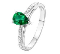 Lirzxin Anillo de boda de plata de ley 925 para mujer, anillo de compromiso de 3 puntas, gota de agua de 0,75 ct/1 ct, esmeralda y moissanita creada en laboratorio verde, X 1/2, Plata de ley
