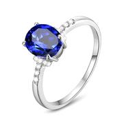 Lirzxin Anillo de boda de plata de ley 925 para mujer, anillos de promesa simples de 1,3 quilates a 3 quilates, anillo de plata ovalada azul con zafiro y moissanita, K 1/2, Plata de ley, Zafiro azul