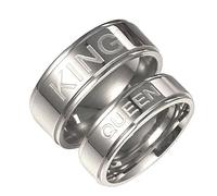 Lirzxin Anillo de boda para hombres y mujeres, anillos de boda de acero inoxidable para parejas, pulido redondo de 4/6 mm, juego de anillos de plata King Queen, Women Size T 1/2 & Men Size R 1/2,