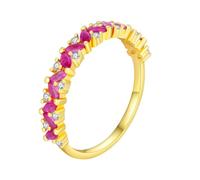Lirzxin Anillo de boda para mujer, anillos de compromiso de 18 quilates, media eternidad, rubí sintético, marquesa y moissanita redondas, alianzas de boda de oro amarillo para mamá, novia, novia, 21
