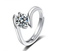 Lirzxin Anillo de boda para mujer de oro blanco 750 de 18 quilates, anillos de compromiso para mujer, ajustable, solitario con 2 garras, 0,5 quilates/1 quilate, redondo, moissanita, anillos para