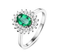 Lirzxin Anillo de boda para mujer de plata de ley 925, anillos de promesa para ella elegante flor, 0,45 ct-1,3 quilates, anillo ovalado de plata de esmeralda y moissanita, X 1/2, Plata de ley