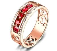Lirzxin Anillo de boda para mujer de plata de ley 925, anillos de promesa para mujer, corazón hueco ancho con rubí rojo creado en laboratorio de 0,80 quilates y anillo de moissanita, oro rosa, Q 1/2