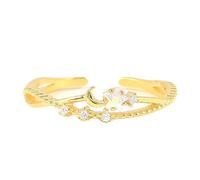 Lirzxin Anillo de boda para mujer, oro 750 de 18 K, anillos de amistad para mujer, estrella, luna, ajustable, diseño abierto con moissanita, anillo de compromiso, anillo de compromiso, oro amarillo