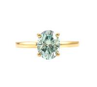 Lirzxin Anillo de boda para mujer, oro amarillo 750, 18 K, alianzas de compromiso, anillos de pareja, anillo solitario sencillo con 4 dientes, verde, ovalado, moissanita, 2 quilates, oro amarillo, 14