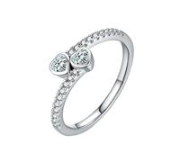 Lirzxin Anillo de boda para mujer, oro blanco 750, 18 K, alianzas para mujer, media eternidad, con corazón, redondo, moissanita, anillos de compromiso, anillos de boda, anillos de pareja, oro blanco