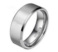 Lirzxin Anillo de compromiso de acero de titanio para mujeres y hombres, anillos de compromiso para mujeres, hombres, parejas, anillo clásico cepillado liso con borde biselado, 14, acero de titanio