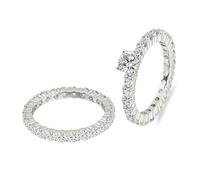Lirzxin Anillo de compromiso de aniversario para mujer, anillo de compromiso de oro blanco de 18 quilates para mujer, conjunto de fila de eternidad con anillos redondos de moissanita de oro blanco, N