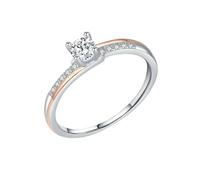 Lirzxin Anillo de compromiso de aniversario para mujer, oro blanco de 18 quilates, bicolor, media eternidad, moissanita redonda de 4 puntas, anillo de oro blanco de 0,25 quilates, L 1/2, Oro blanco