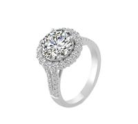 Lirzxin Anillo de compromiso de boda para ella, anillos de oro blanco de 18 quilates para mujer, elegante flor con moissanita redonda de 4 puntas, anillo de oro blanco de 2 quilates, M 1/2, Oro blanco