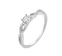 Lirzxin Anillo de compromiso de boda para mujer, anillos de compromiso de oro blanco de 18 quilates para mujer, cruz trenzada con moissanita redonda, anillos de oro blanco de 0,25 quilates, L 1/2, Oro