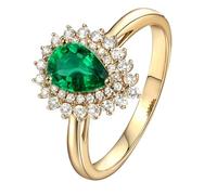 Lirzxin Anillo de compromiso de oro amarillo de 14 quilates para mujer, anillos de boda para mujer, diseño de flores de 0,75 ct/1,1 quilates, esmeralda y moissanita, anillo de oro amarillo, X 1/2, Oro